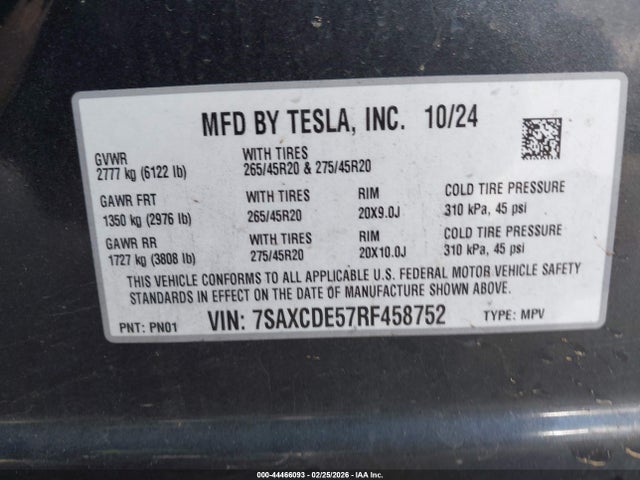 Продаж на аукціоні авто 2024 Tesla Model X Long Range, vin: 7SAXCDE57RF458752, номер лоту: 44466093