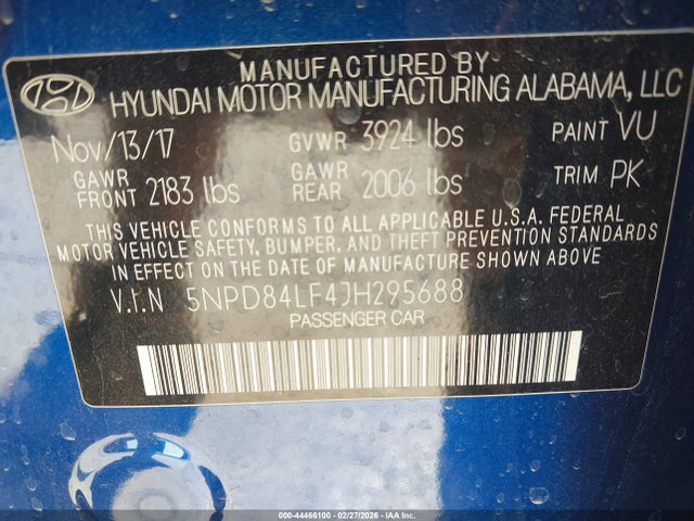 5NPD84LF4JH295688 Hyundai ELANTRA SEL