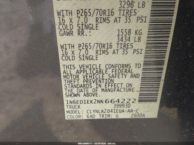 Nissan Frontier S 4x4 2022 1N6ED1EK2NN664222 Image 9