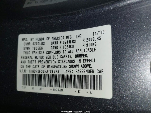 1HGCR2F32HA109373 Honda ACCORD LX