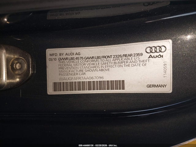 44466138 :رقم المزاد ، WAUGFAFR7AA067096 vin ، 2010 Audi A5 2.0t Premium مزاد بيع
