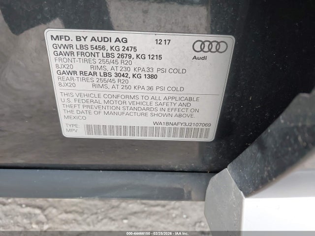 Продажа на аукционе авто 2018 Audi Q5 2.0t Premium/2.0t Tech Premium, vin: WA1BNAFY3J2107069, номер лота: 44466150