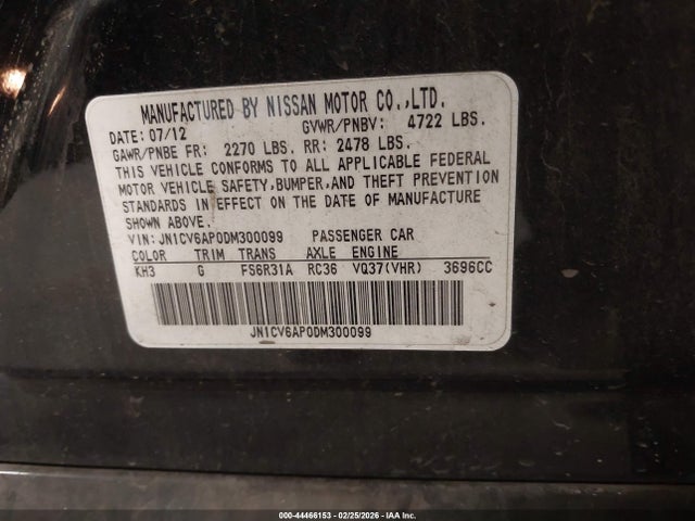 2013 Infiniti G37 Sport მანქანა იყიდება აუქციონზე, vin: JN1CV6AP0DM300099, აუქციონის ნომერი: 44466153