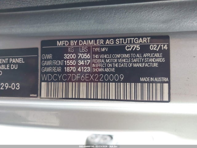 Aukcja sprzedaży 2014 Mercedes-benz G 63 Amg 4matic, vin: WDCYC7DF6EX220009, numer aukcji: 44466156