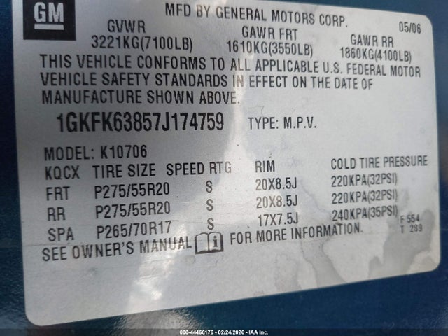 Продаж на аукціоні авто 2007 Gmc Yukon Denali, vin: 1GKFK63857J174759, номер лоту: 44466176