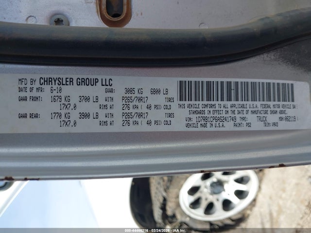 44466216 :رقم المزاد ، 1D7RB1CP6AS241749 vin ، 2010 Dodge Ram 1500 Slt/sport/trx مزاد بيع