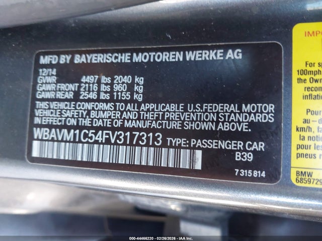 44466220 :رقم المزاد ، WBAVM1C54FV317313 vin ، 2015 Bmw X1 Sdrive28i مزاد بيع