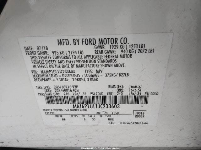 MAJ6P1UL1JC233603 Ford Ecosport Se