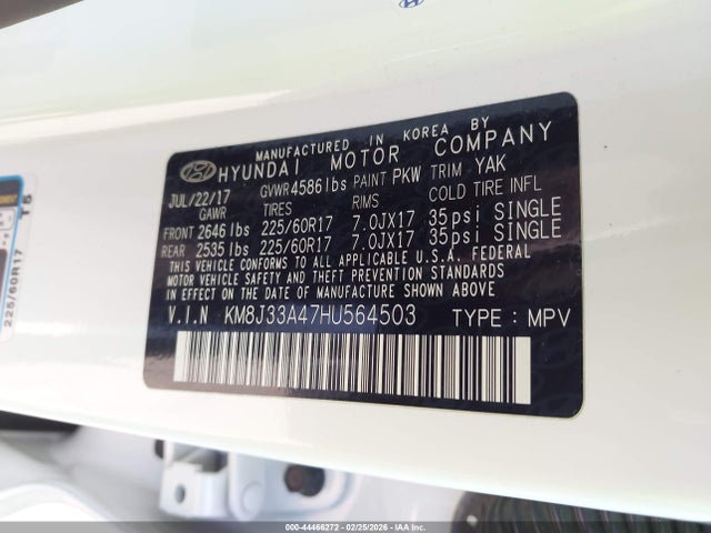 KM8J33A47HU564503 Hyundai TUCSON SE
