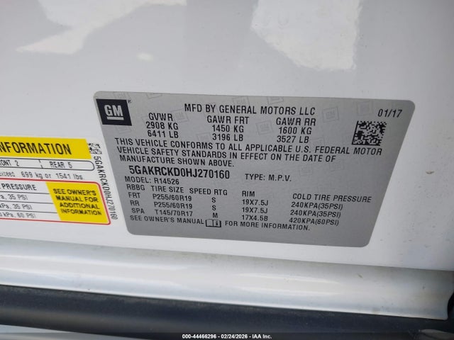 Продаж на аукціоні авто 2017 Buick Enclave Premium, vin: 5GAKRCKD0HJ270160, номер лоту: 44466296