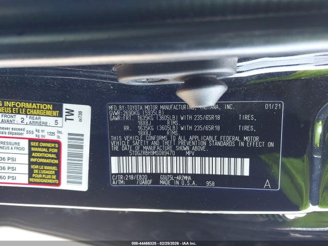 5TDGZRBH9MS089470 Toyota Highlander Xle