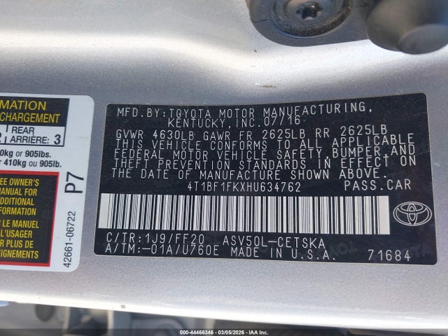 4T1BF1FKXHU634762 Toyota CAMRY SE