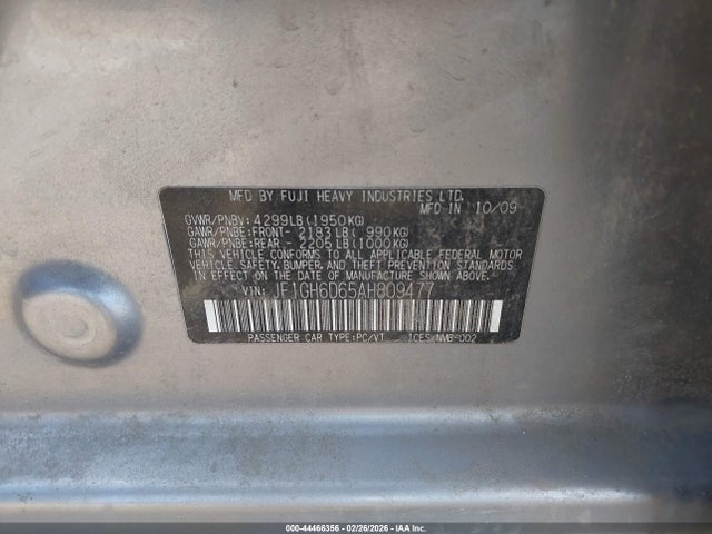 Продажа на аукционе авто 2010 Subaru Impreza Outback Sport, vin: JF1GH6D65AH809477, номер лота: 44466356