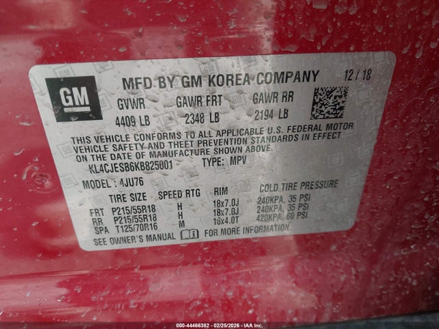 Aukcja sprzedaży 2019 Buick Encore Awd Preferred, vin: KL4CJESB6KB825001, numer aukcji: 44466382