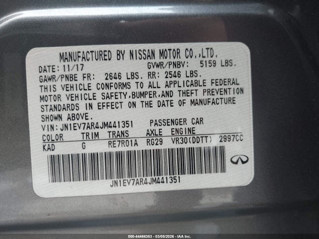 Aukcja sprzedaży 2018 Infiniti Q50 3.0t Luxe, vin: JN1EV7AR4JM441351, numer aukcji: 44466383