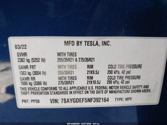 2022 TESLA MODEL Y 7SAYGDEF5NF392164 Photo 8