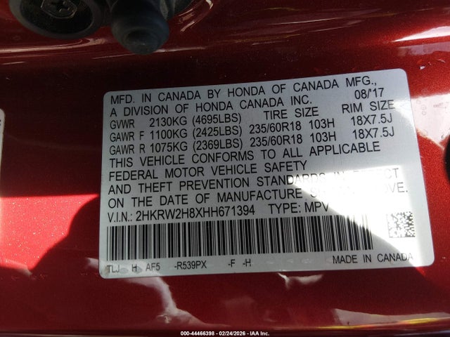 2017 HONDA CR-V 2HKRW2H8XHH671394 Photo 8