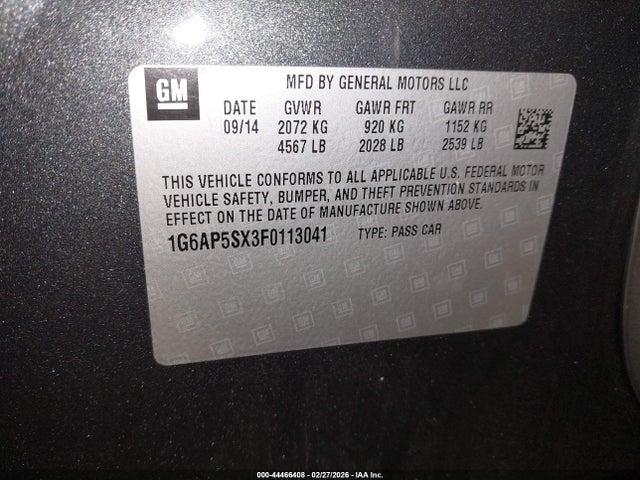 Продаж на аукціоні авто 2015 Cadillac Cts Standard, vin: 1G6AP5SX3F0113041, номер лоту: 44466408