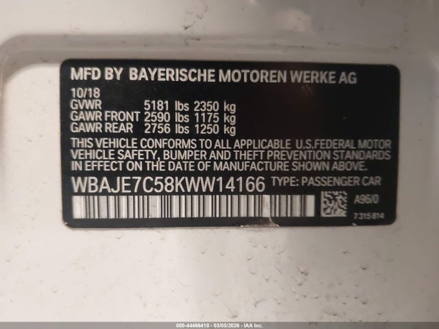 2019 BMW 540I WBAJE7C58KWW14166 Photo 8