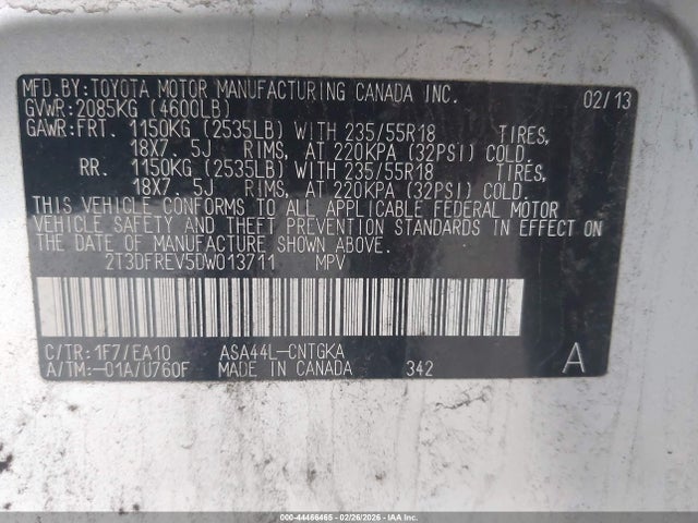 Продажа на аукционе авто 2013 Toyota Rav4 Limited, vin: 2T3DFREV5DW013711, номер лота: 44466465