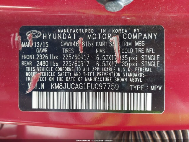 KM8JUCAG1FU097759 Hyundai TUCSON SE