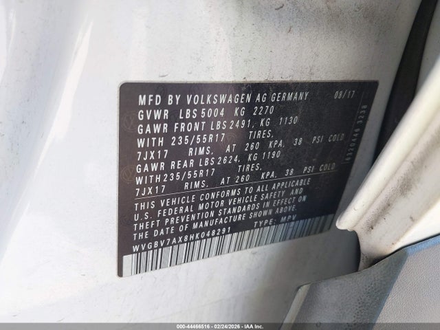 44466516 :رقم المزاد ، WVGBV7AX8HK048291 vin ، 2017 Volkswagen Tiguan 2.0t/2.0t S مزاد بيع