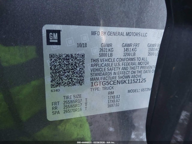 Продажа на аукционе авто 2019 Gmc Canyon Sle, vin: 1GTG5CEN6K1152125, номер лота: 44466523