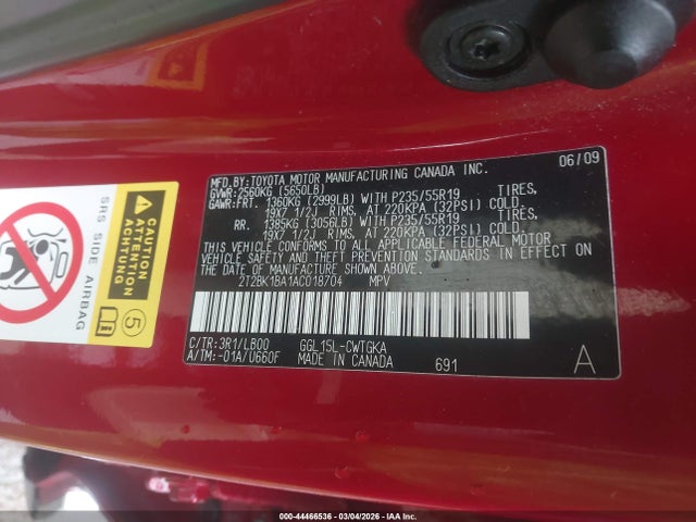 Aukcja sprzedaży 2010 Lexus Rx 350, vin: 2T2BK1BA1AC018704, numer aukcji: 44466536