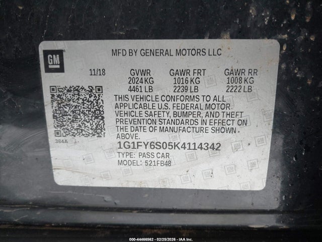 1G1FY6S05K4114342 Chevrolet BOLT EV LT