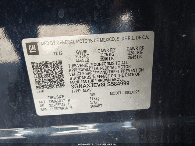 3GNAXJEV8LS584999 Chevrolet Equinox Fwd 2fl