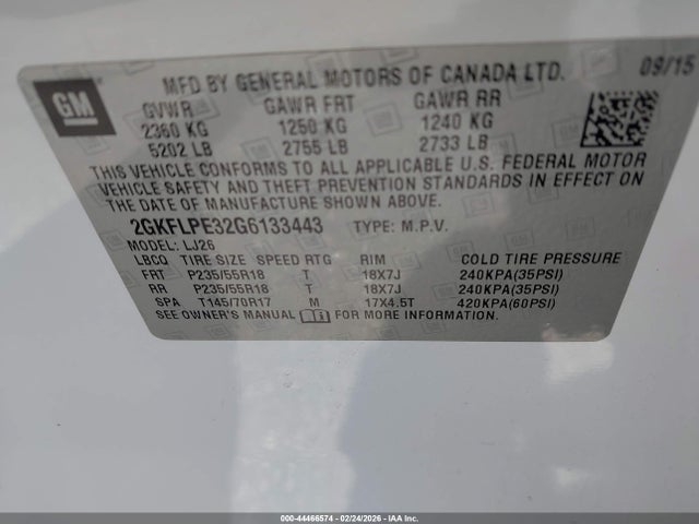 Aukcja sprzedaży 2016 Gmc Terrain Slt, vin: 2GKFLPE32G6133443, numer aukcji: 44466574