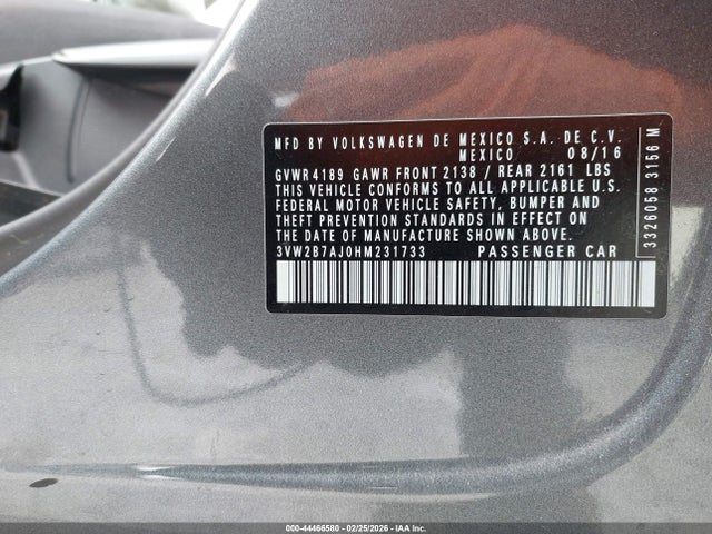 44466580 :رقم المزاد ، 3VW2B7AJ0HM231733 vin ، 2017 Volkswagen Jetta 1.4t S مزاد بيع
