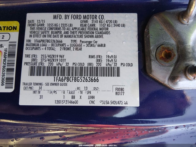 Ford MUSTANG GT 2016 1FA6P8CF8G5263666 Image 9