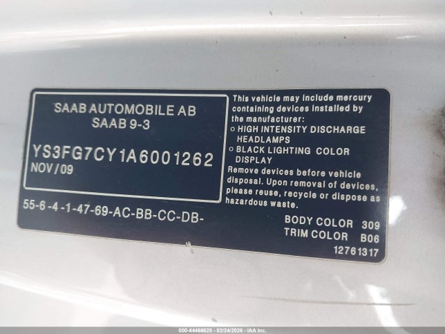 2010 SAAB 9-3 YS3FG7CY1A6001262 Photo 8