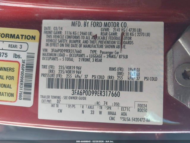 2014 FORD FUSION 3FA6P0D99ER317660 Photo 8