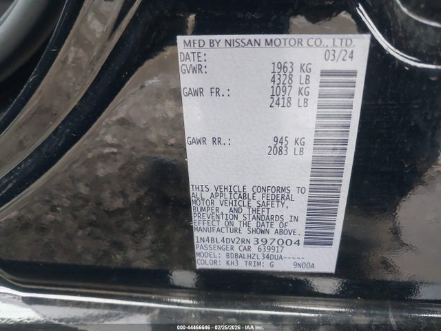 Nissan Altima Sv Fwd 2024 1N4BL4DV2RN397004 Image 9