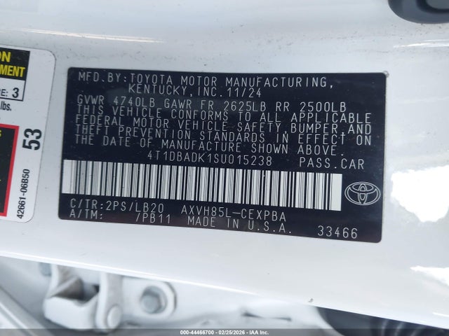 2025 Toyota Camry Xse მანქანა იყიდება აუქციონზე, vin: 4T1DBADK1SU015238, აუქციონის ნომერი: 44466700