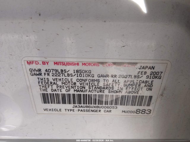 2008 MITSUBISHI LANCER JA3AU86UX8U006053 Photo 8