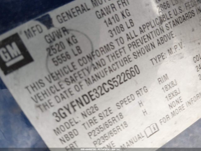 44466708 :رقم المزاد ، 3GYFNDE32CS522660 vin ، 2012 Cadillac Srx Luxury Collection مزاد بيع