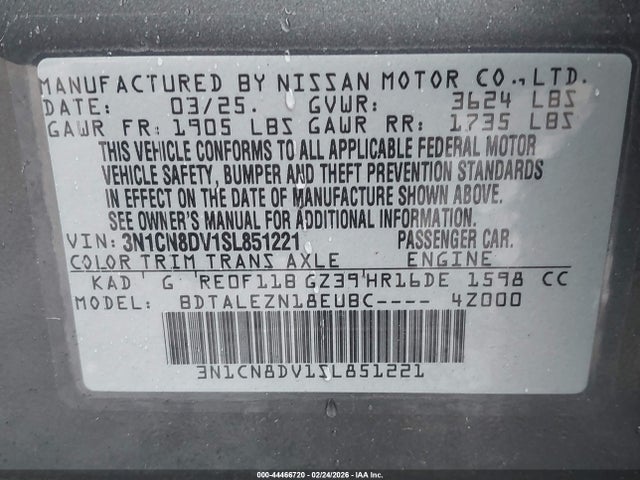 Nissan Versa 1.6 S 2025 3N1CN8DV1SL851221 Image 9