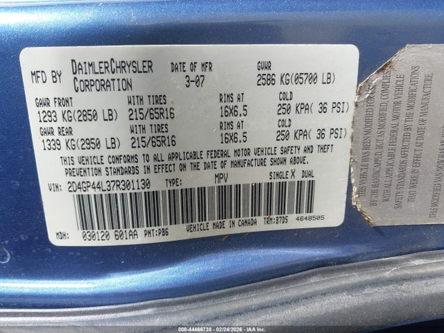 Aukcja sprzedaży 2007 Dodge Grand Caravan Sxt, vin: 2D4GP44L37R301130, numer aukcji: 44466738