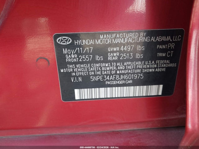 44466756 :رقم المزاد ، 5NPE34AF8JH601975 vin ، 2018 Hyundai Sonata Sport مزاد بيع