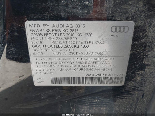 2016 AUDI Q5 WA1CVAFP8GA039720 Photo 8