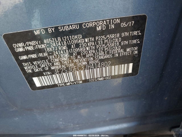 Продажа на аукционе авто 2018 Subaru Forester 2.0xt Premium, vin: JF2SJGEC3JH414802, номер лота: 44466781
