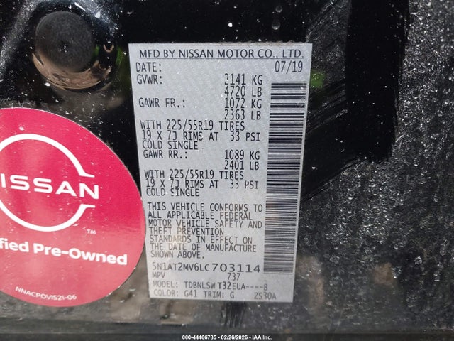 Продаж на аукціоні авто 2020 Nissan Rogue Sl Intelligent Awd, vin: 5N1AT2MV6LC703114, номер лоту: 44466785