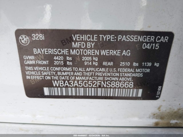 BMW 328I 2015 WBA3A5G52FNS88668 Image 9