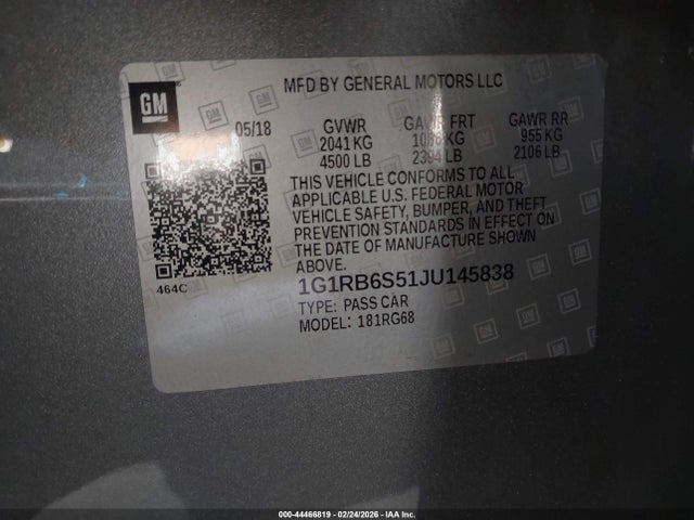 1G1RB6S51JU145838 Chevrolet Volt Premier