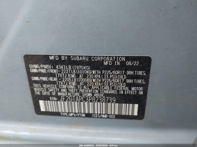 Aukcja sprzedaży 2023 Subaru Crosstrek Premium, vin: JF2GTAPC3P8238739, numer aukcji: 44466825