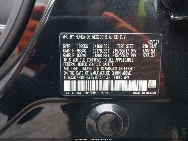3CZRU6H31MM732132 Honda Hr-v Awd Lx