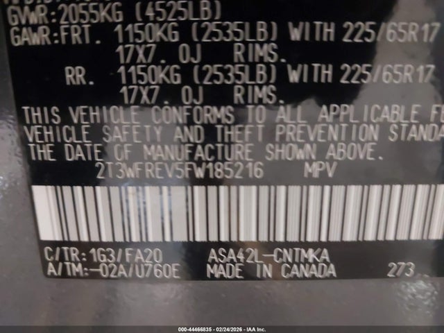 2T3WFREV5FW185216 Toyota Rav4 Xle
